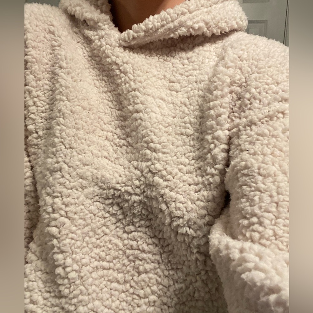 Cropped teddy hooded sweater/sweatshirt, lightweight